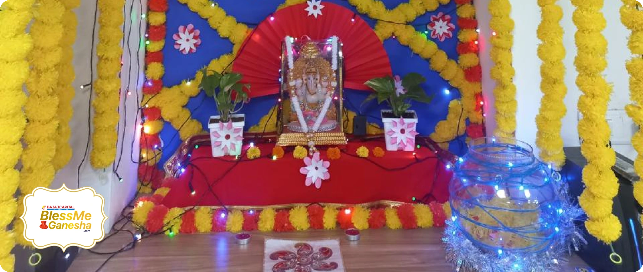 A colourful decorated Ganesha altar